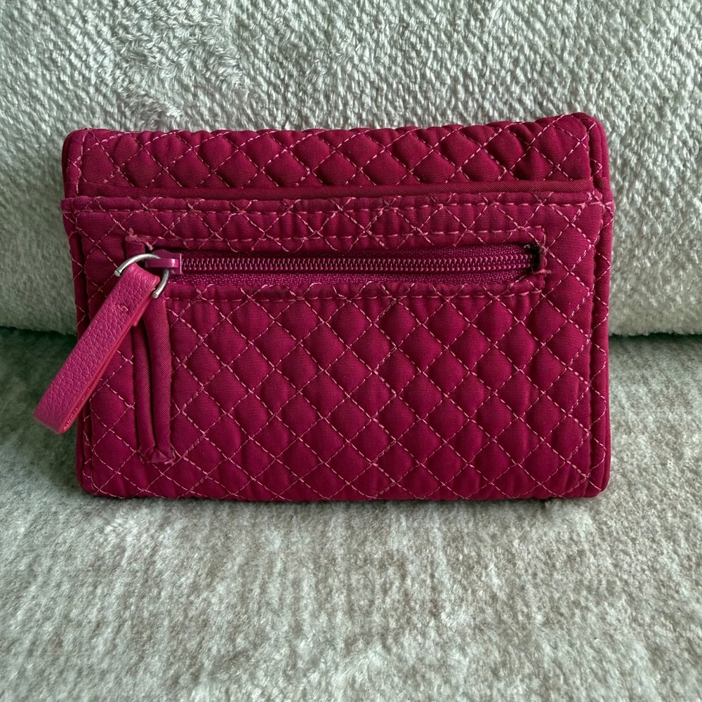 Vera Bradley Magenta Pink Quilted Microfiber RFID Trifold Wallet Floral Interior - Picture 2 of 6